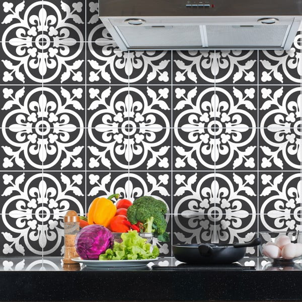 Sada 60 nástěnných samolepek Ambiance Wall Decals Classic Tiles Shade of Grey, 15 x 15 cm