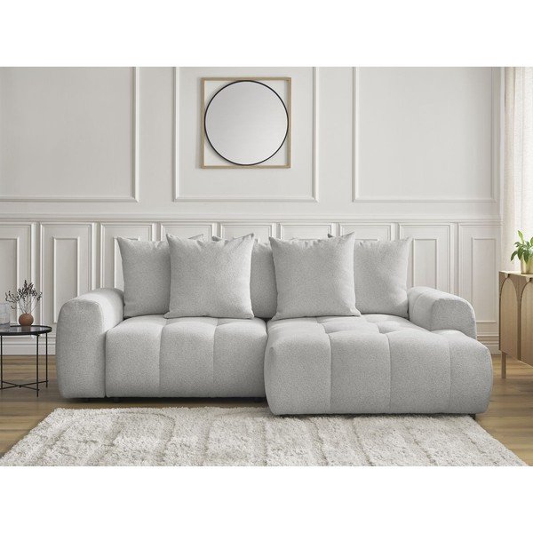 Světle šedá žinylková rozkládací/s úložným prostorem rohová pohovka (pravý roh/s lenoškou) Roxelane – Bobochic Paris-image-1