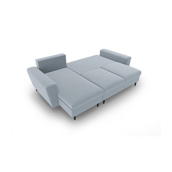 Světle modrá sametová rozkládací/s úložným prostorem rohová pohovka Kyoto – Cosmopolitan Design-image-2