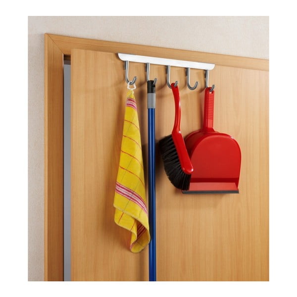Závěsný věšák na dveře s 5 háčky ve stříbrné barvě Wenko Asola-image-2