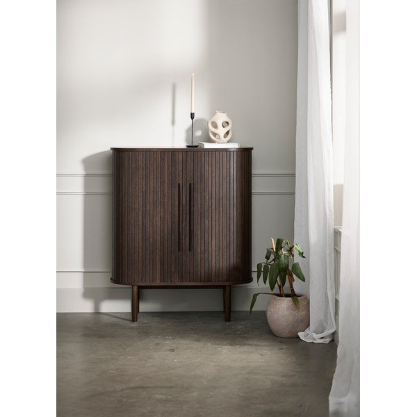 Skříňka v dekoru dubu s posuvnými dveřmi v tmavě přírodní barvě 100x118x40 cm Meta – Unique Furniture-image-1