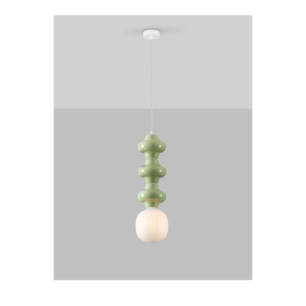 Bílé/světle zelené keramické závěsné svítidlo se skleněným stínidlem ø 18 cm Clio – Nova Luce-image-4
