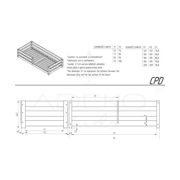Dětská postel z borovicového dřeva v přírodní barvě 90x190 cm Mila CPD – Adeko-image-3