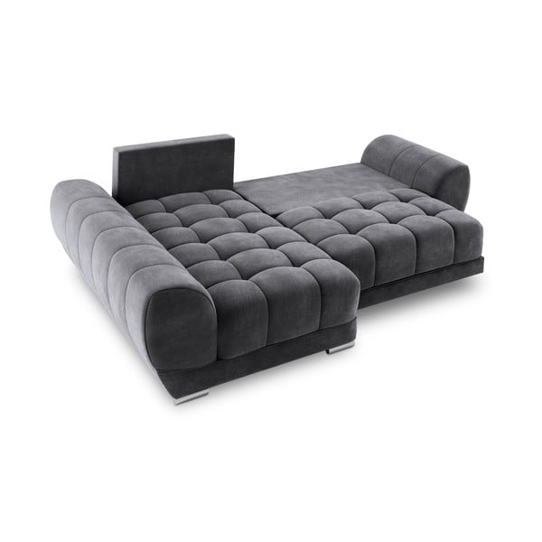 Tmavě šedá rozkládací rohová pohovka se sametovým potahem Windsor & Co Sofas Nuage, levý roh-image-3