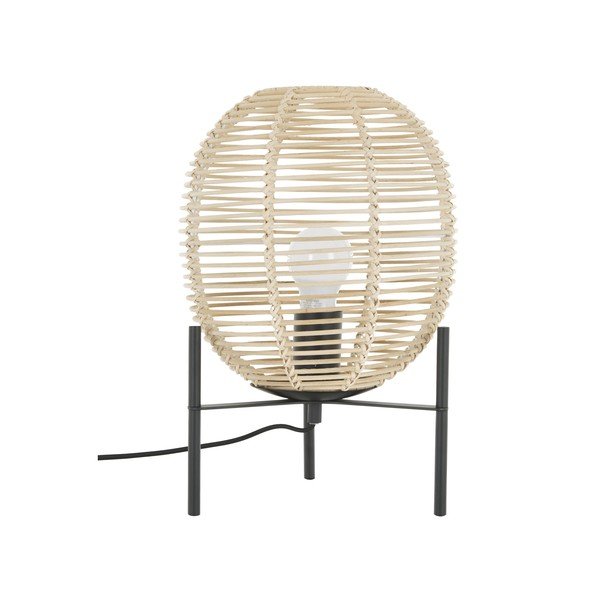 Černá stolní lampa s ratanovým stínidlem Westwing Collection Wasa, výška 38 cm