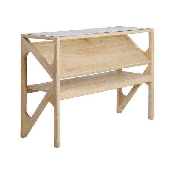 Konzolový stolek se skleněnou deskou ve světle přírodní barvě 41x119 cm Yuki – Light & Living