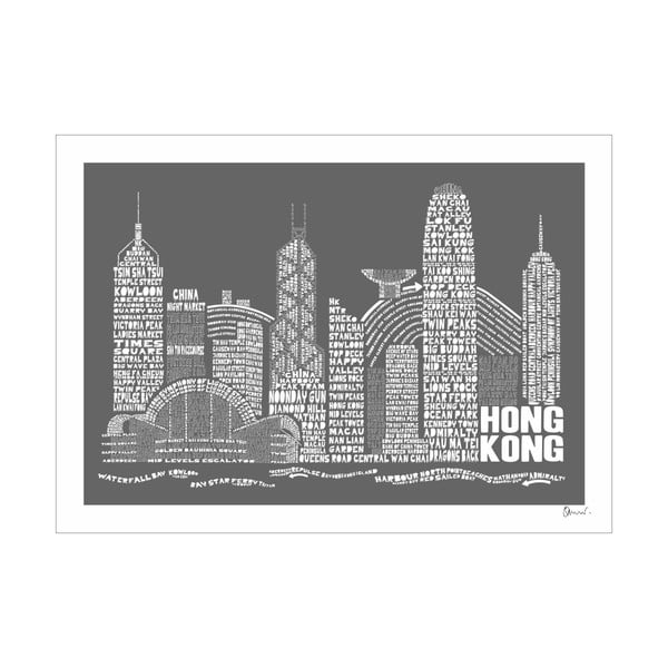 Plakát Hong Kong Grey&White, 50x70 cm