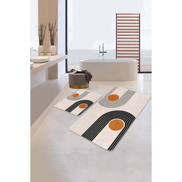 Béžové sametové koupelnové předložky v sadě 2 ks 60x100 cm Dot Arch – Mila Home-image-2