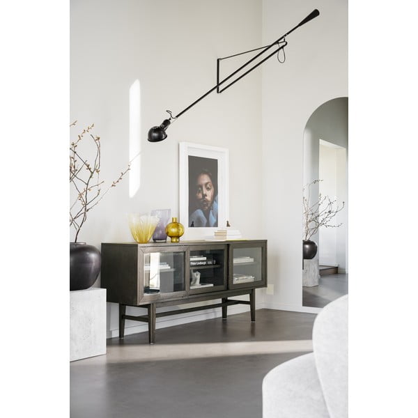 Hnědá vitrína v dekoru dubu s posuvnými dveřmi 170x75 cm Hazelton – Rowico-image-1