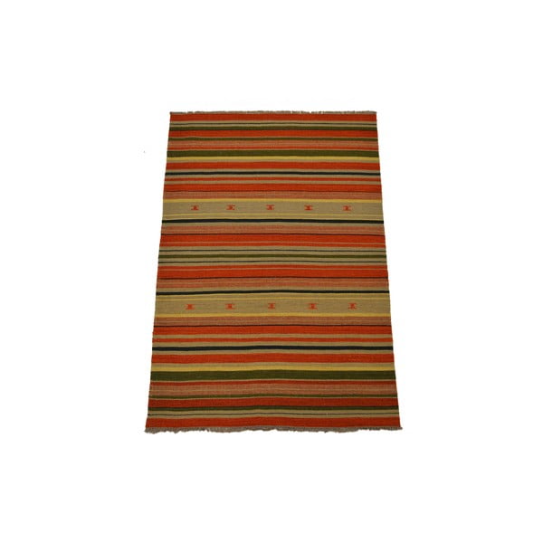 Ručně tkaný koberec Orange Green Stripes, 140x200 cm
