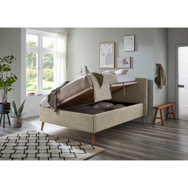 Béžová čalouněná dvoulůžková postel s úložným prostorem s roštem 140x200 cm Riva – Meise Möbel-image-3