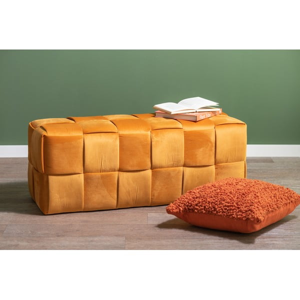 Sametový taburet v hořčicové barvě Weaved – Leitmotiv-image-1
