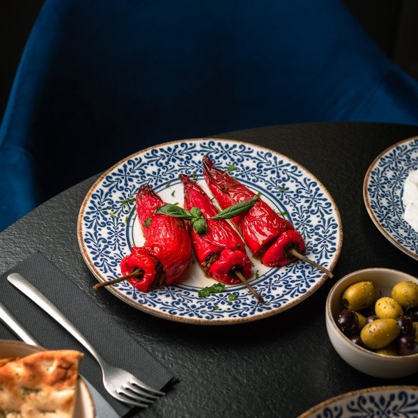 Bílý/modrý porcelánový talíř ø 25 cm Azul – BonBistro-image-1