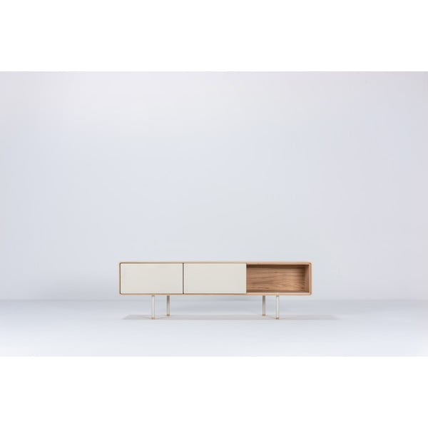 TV stolek z dubového dřeva v bílo-přírodní barvě 160x48 cm Fina – Gazzda-image-3