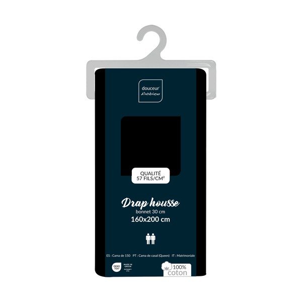 Černé napínací bavlněné prostěradlo 160x200 cm Lina – douceur d'intérieur-image-2