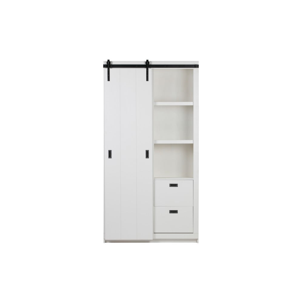Bílá šatní skříň z borovicového dřeva s posuvnými dveřmi 122x232 cm Slide - vtwonen