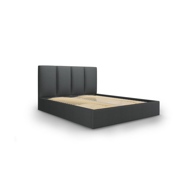 Tmavě šedá čalouněná dvoulůžková postel s úložným prostorem s roštem 160x200 cm Juniper – Mazzini Beds