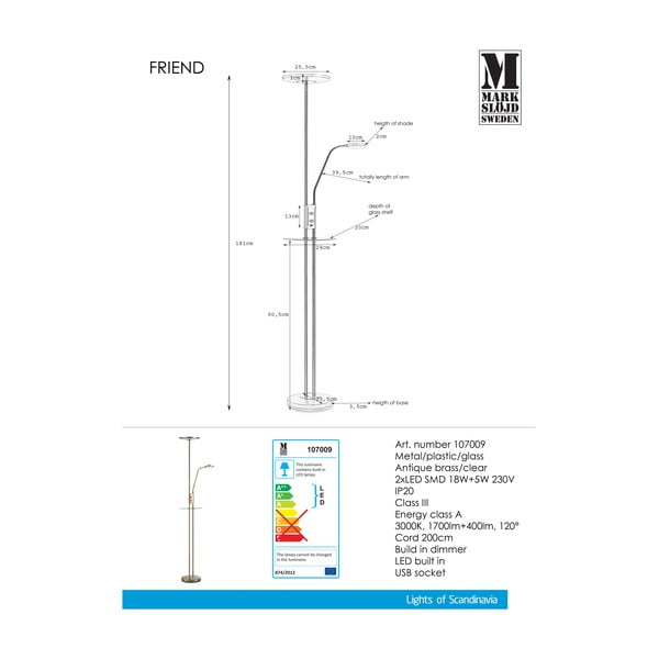 Volně stojící LED lampa v mosazné barvě Markslöjd Friend Uplight-image-1
