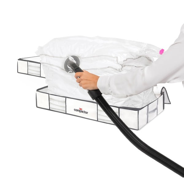 Sada 2 bílých úložných boxů pod postel s vakuovým obalem Compactor XLarge Underbed Life, 105 x 15,5 cm