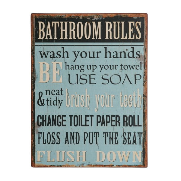 Cedule Bathroom rules, 35x27 cm