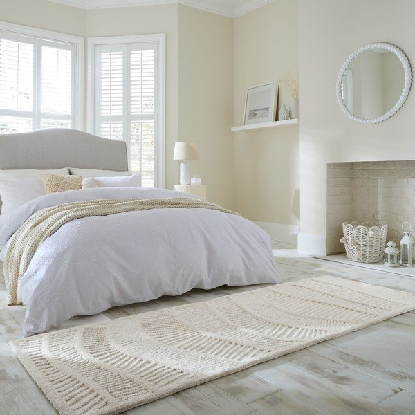 Bílý ručně tkaný běhoun s příměsí vlny 80x230 cm Sculptured Wave – Flair Rugs-image-1