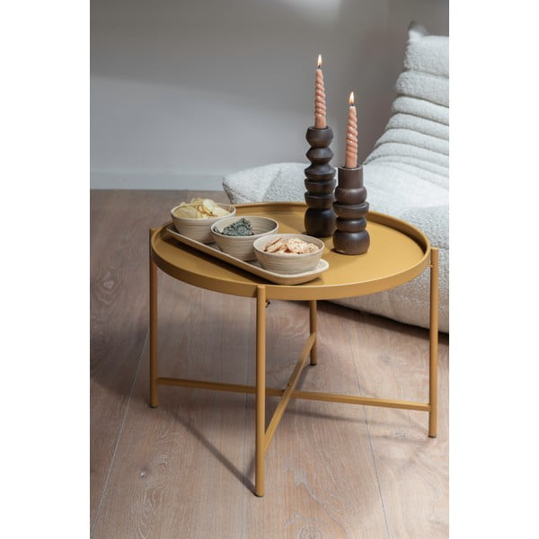 Okrově žlutý kovový kulatý konferenční stolek ø 50 cm Meseta  – Leitmotiv-image-1