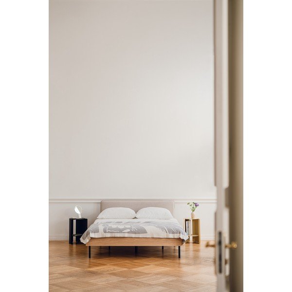 Čalouněná/z dřevotřísky dvoulůžková postel v dekoru dubu s roštem 160x200 cm v přírodní barvě Streiko – noo.ma-image-3