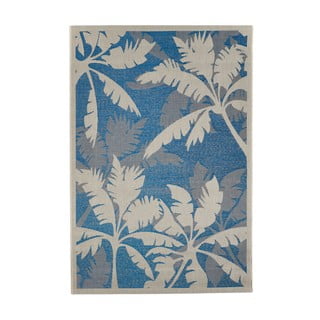 Modro-šedý venkovní koberec Floorita Palms, 135 x 190 cm
