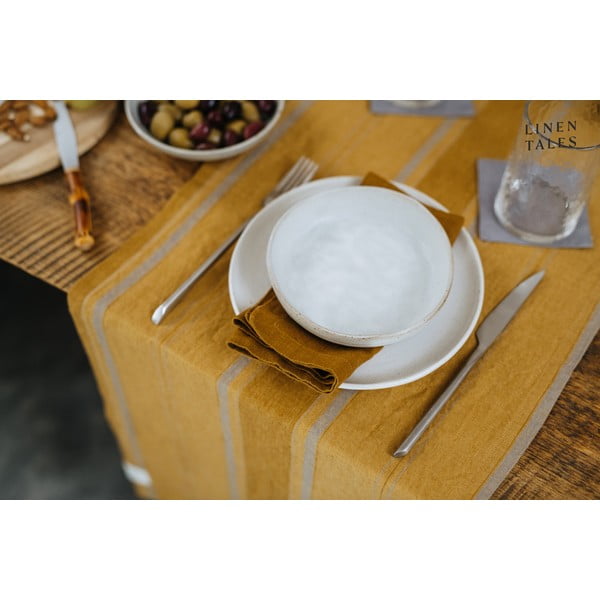 Lněný běhoun na stůl 200x200 cm Amber Bronze Stripes – Linen Tales-image-3