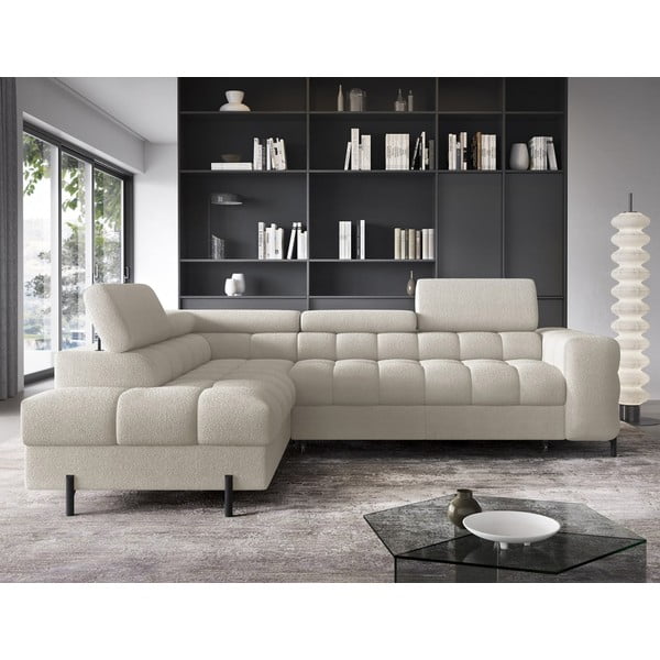 Krémová rozkládací/s úložným prostorem rohová pohovka z textilie bouclé (levý roh/do L) Ferucce – ELTAP-image-1