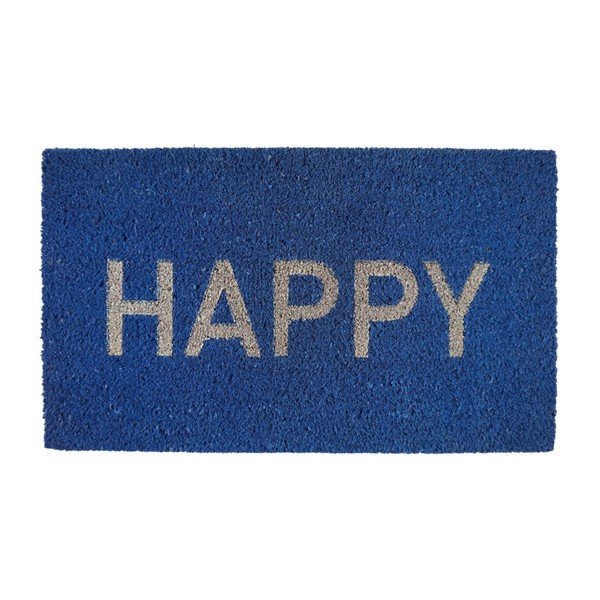 Modrá rohožka z kokosových vláken Fisura Happy, 40 x 70 cm