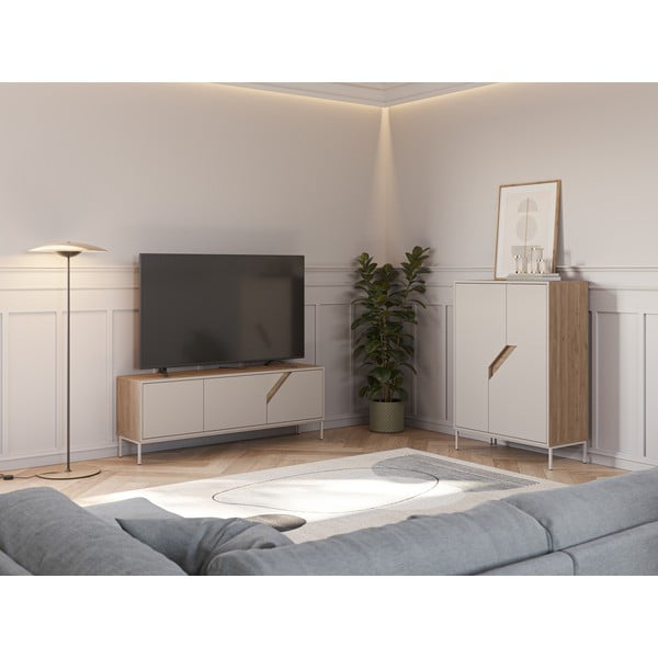 Komoda v dekoru dubu v krémovo-přírodní barvě 85x120x40 cm Lilou – Marckeric-image-1