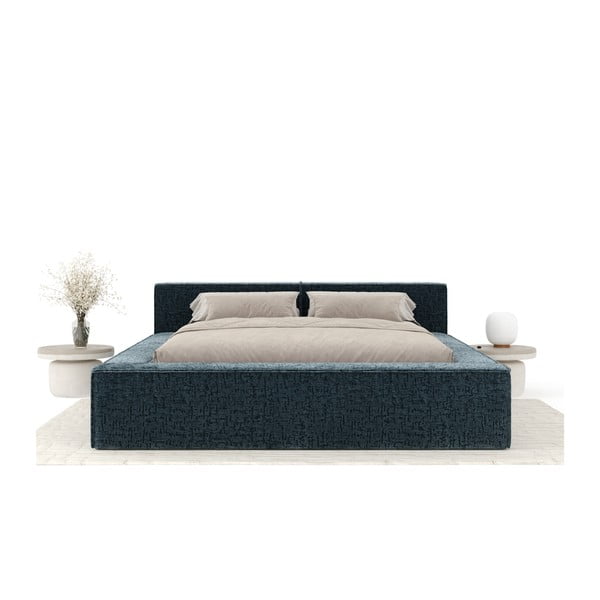 Šedomodrá čalouněná dvoulůžková postel s úložným prostorem s roštem 180x200 cm Voliera – Maison de Rêve-image-3