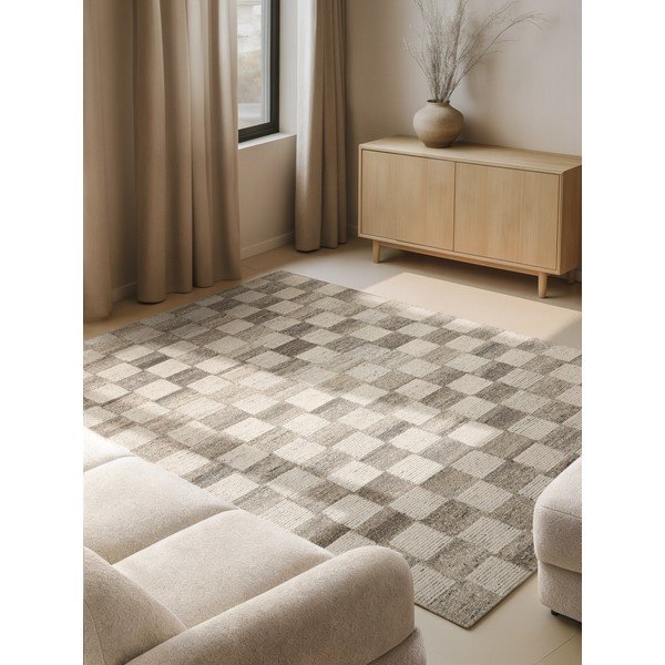 Krémový ručně tkaný vlněný koberec 80x150 cm Boho 1.0 Quadra – Vikosa-image-1