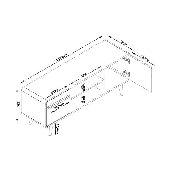 Černý TV stolek v dekoru dubu 140x53 cm Chantal - Støraa-image-4