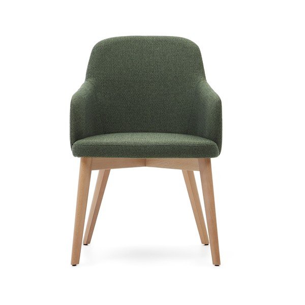 Tmavě zelené čalouněné jídelní křeslo s područkami Nelida – Kave Home-image-2