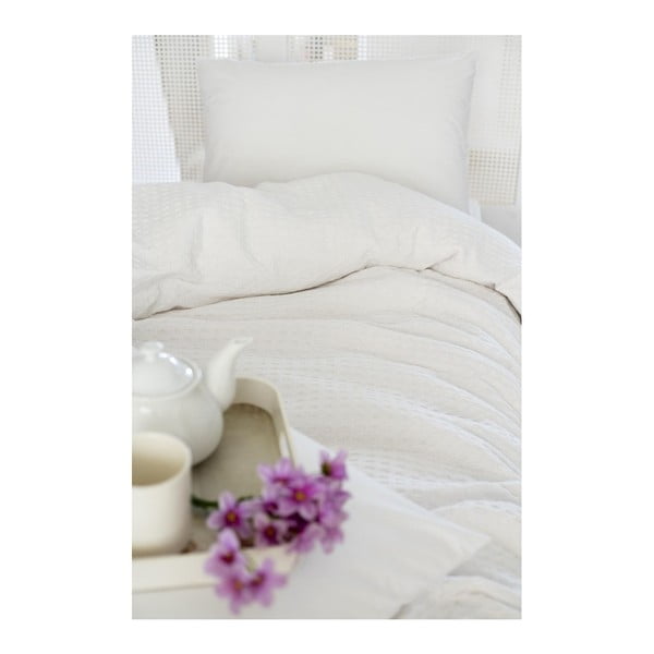 Bílá bavlněná přikrývka přes postel na dvoulůžko Pure, 200 x 240 cm