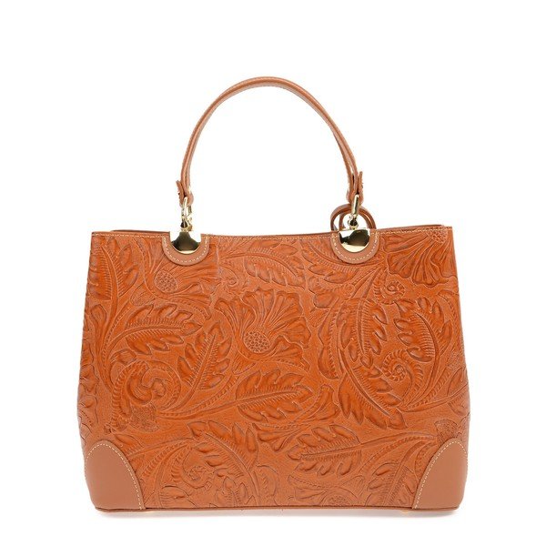 Koňakově hnědá kožená kabelka Carla Ferreri Floral-image-1