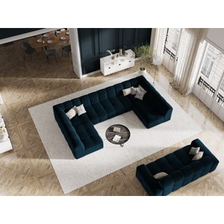 Tmavě modrá sametová rohová pohovka (do "U") Kendal – Micadoni Home