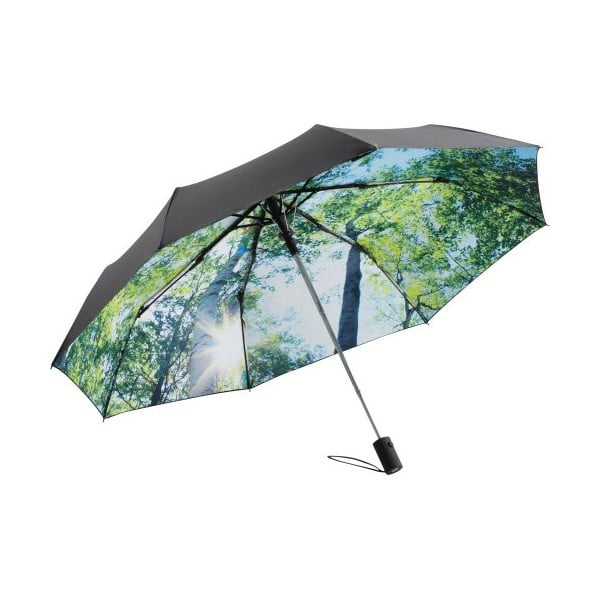 Zelenočerný větruodolný skládací deštník Ambiance Forest, ⌀ 100 cm