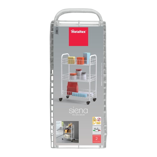 Bílý pojízdný stojan s 3 policemi Metaltex Siena-image-2