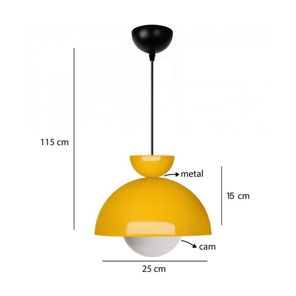 Žluté závěsné svítidlo s kovovým stínidlem ø 25 cm Arta – Opviq lights-image-2
