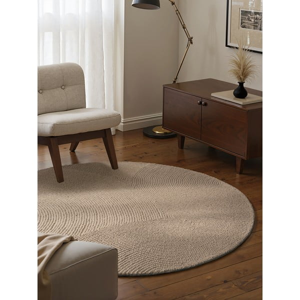 Béžový ručně tkaný vlněný kulatý koberec ø 120 cm Eleni Light Beige – Hanse Home-image-1
