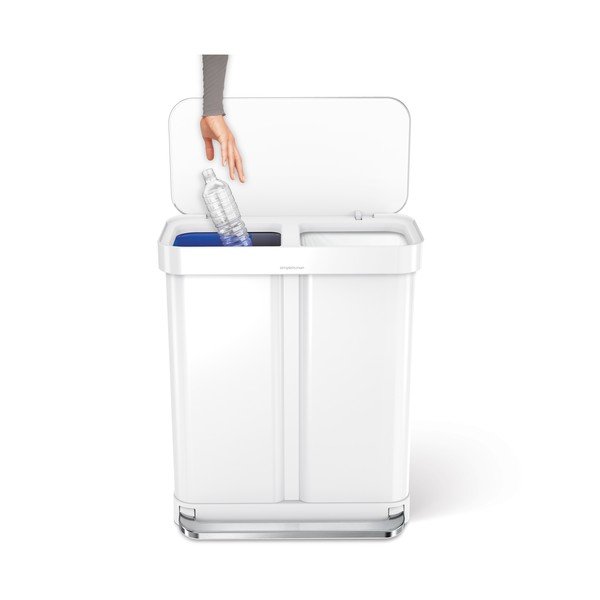 Bílý ocelový odpadkový koš 34+24 l na tříděný odpad/nášlapný Dual – simplehuman-image-3