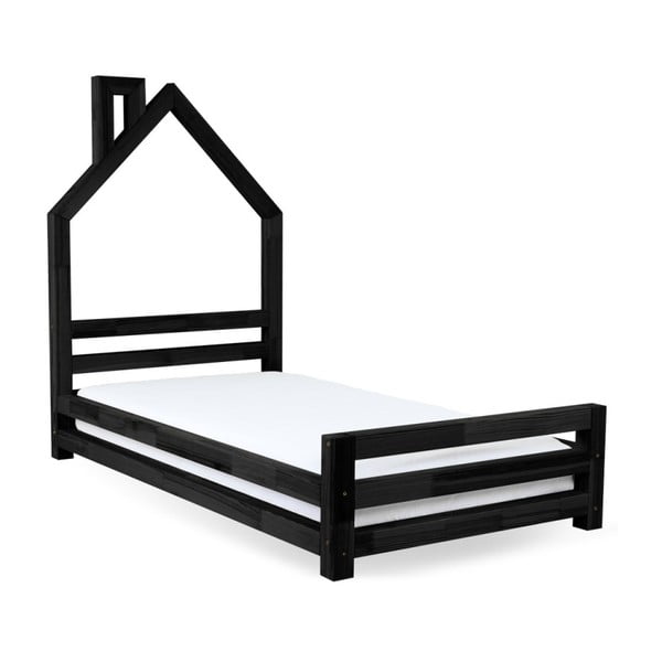 Dětská černá postel z smrkového dřeva Benlemi Wally, 80 x 200 cm