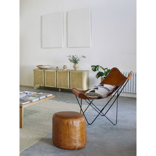 Koňakově hnědý kožený puf Kave Home Cesia-image-4