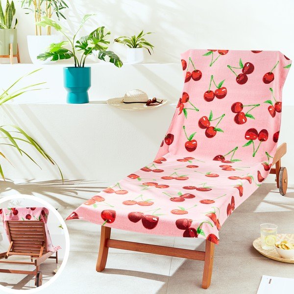 Růžová bavlněná plážová osuška 78x200 cm Cherries – Catherine Lansfield-image-4