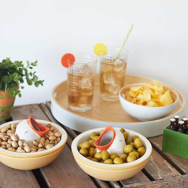 Žlutá/bílá keramická servírovací miska 250 ml Hungry Bird – Balvi-image-1