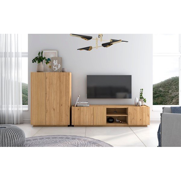 TV stolek v dekoru dubu v přírodní barvě 180x48 cm Rayana – Marckeric-image-1