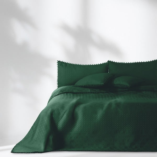 Lahvově zelený přehoz na postel AmeliaHome Meadore, 220 x 240 cm